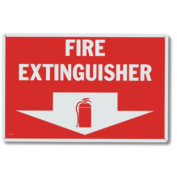 Aluminum "Fire Extinguisher" Arrow Sign, 12" x 8"