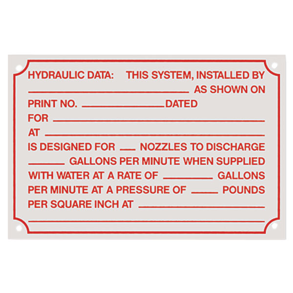 Aluminum "Hydraulic Data" Sign, 6" x 4" (Not Plastic Coated)
