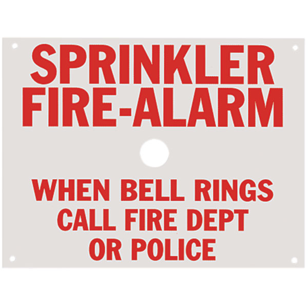 Aluminum "Sprinkler Fire Alarm" Sign, 7 3/4" x 6" (Not Plastic Coated)
