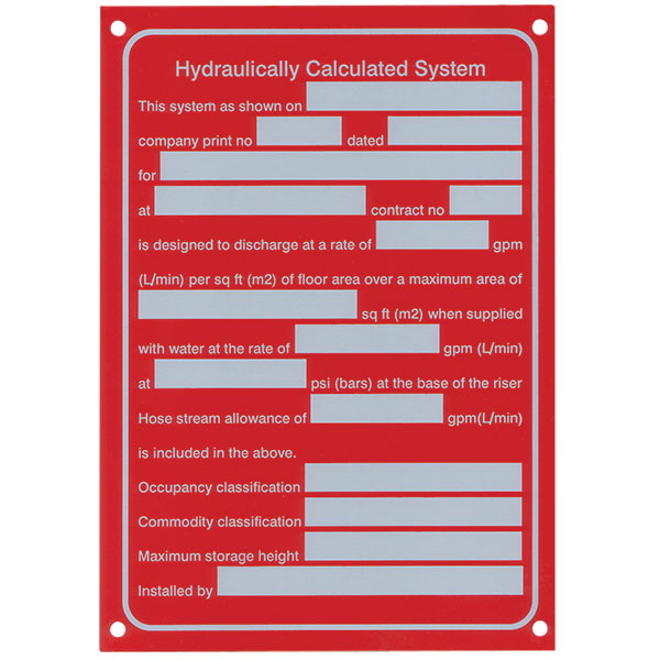 Aluminum "Hydraulic System" Sign, 5" x 7", Red w/ White Print