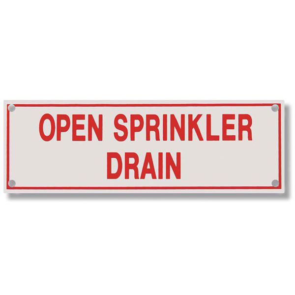 Aluminum "Open Sprinkler Drain" Sign, 6" x 2"