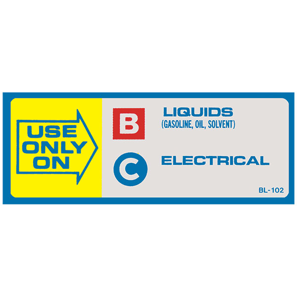 "Use Only On – BC" Fire Classification Label