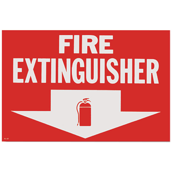Self-Adhesive Vinyl "Fire Extinguisher" Arrow Sign, 12" x 8"