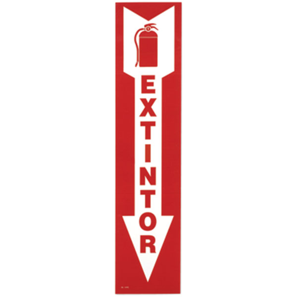 Self-Adhesive Vinyl Spanish "Extintor" Arrow Sign, 4" x 18"