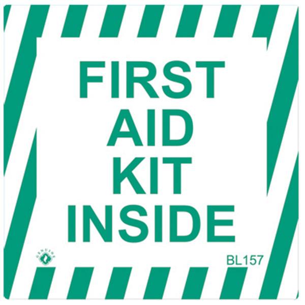 "First Aid Kit Inside" Sign, Vinyl, 4" x 4"