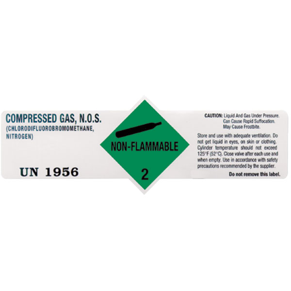 "Halon 1211 & Nitrogen UN 1956" DOT Label, 5 3/4" x 2 1/4"