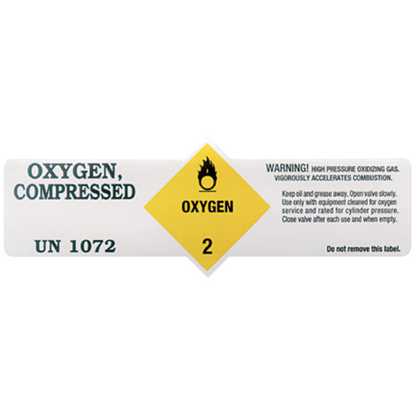 "Oxygen UN 1072" DOT Label, 5 3/4" x 2 1/4"