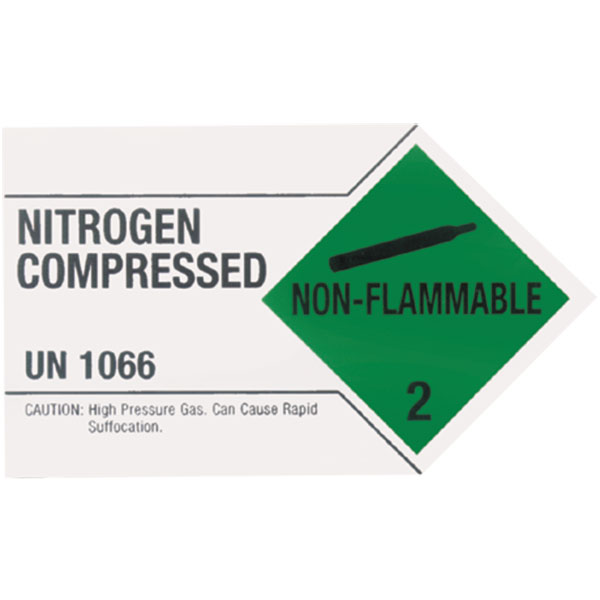 "Nitrogen Compressed UN 1066" DOT Label, 3 3/8" x 2"