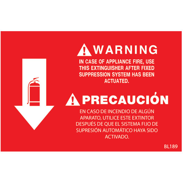 Self-Adhesive Vinyl Class K "Fire Extinguisher" Arrow Sign, 12" x 8"