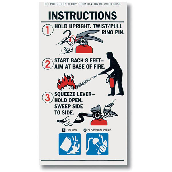 BC Extinguisher w/ Hose Instruction, 3" x 5 1/4"