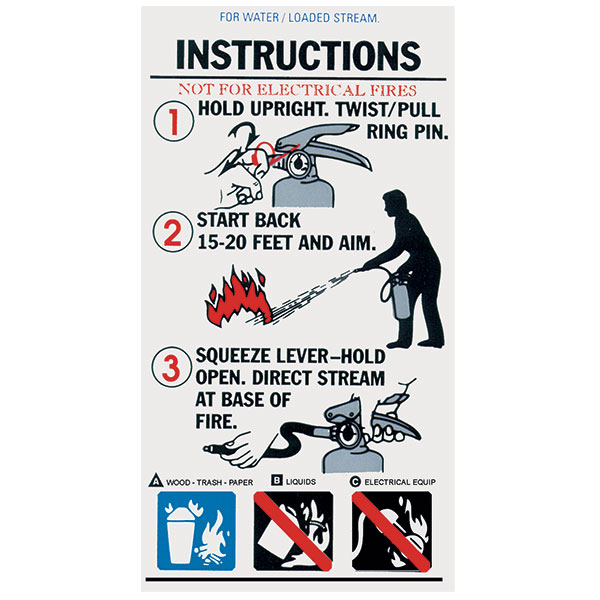 Water Extinguisher Instruction Label, 3" x 5 1/4"