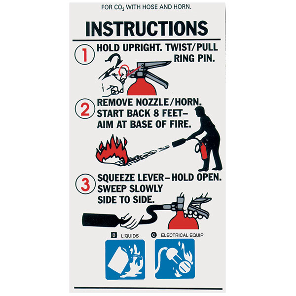 CO2 Extinguisher Instruction Label, 3" x 5 1/4"