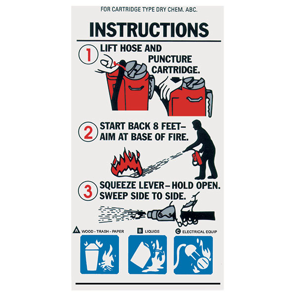 ABC Cartridge Extinguisher Instruction Label, 3" x 5 1/4"