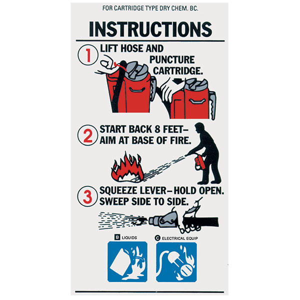 BC Cartridge Extinguisher Instruction Label, 3" x 5 1/4"