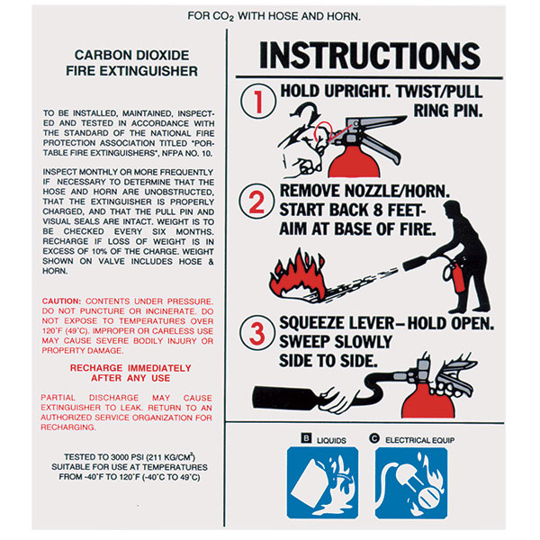 Large CO2 Extinguisher Instruction Label, 5" x 5 1/2"