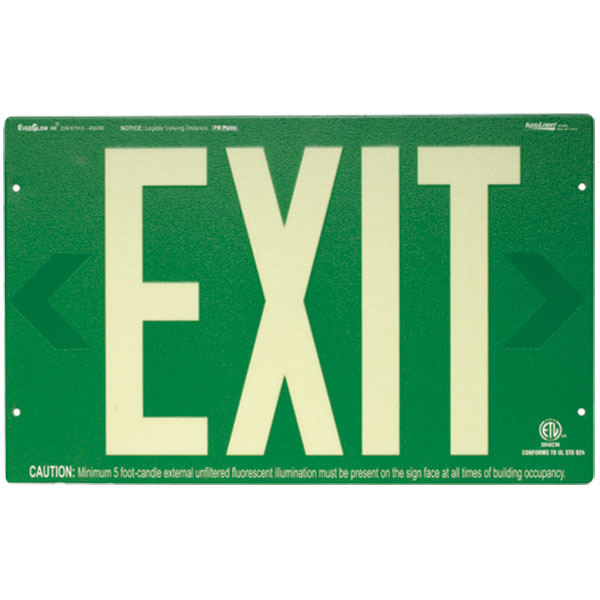 Photoluminescent Exit Sign, Green