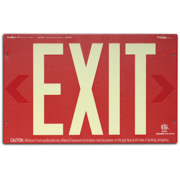 Photoluminescent Exit Sign, Red