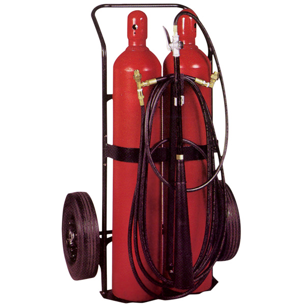 Badger™ Regulated Release 100 lb CO2 Wheeled Fire Extinguisher w/ Brass Valve & Rubber Wheels – 20B:C