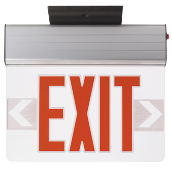 Red LED Edge Lit Exit Sign, Aluminum Canopy
