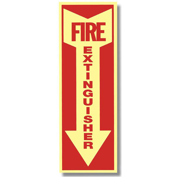 Glow-In-The-Dark Self-Adhesive Vinyl "Fire Extinguisher" Arrow Sign, 4" x 12"