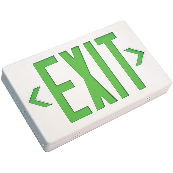 Green LED Exit Sign w/ Battery Backup, White