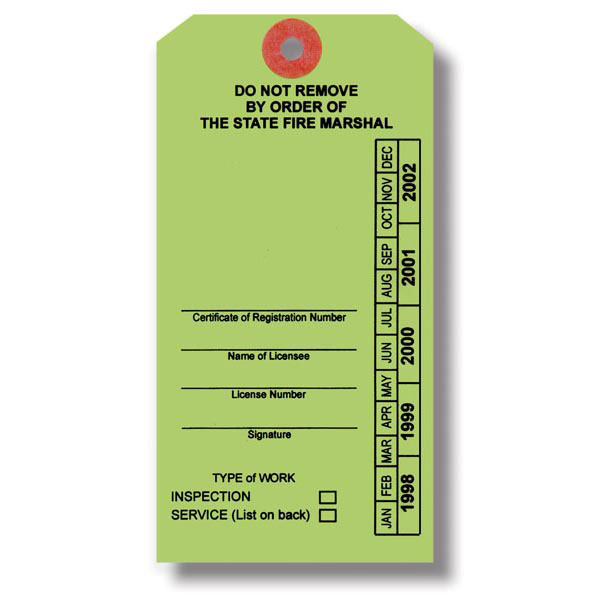 Blank Extinguisher Service Tags, Louisiana, Green