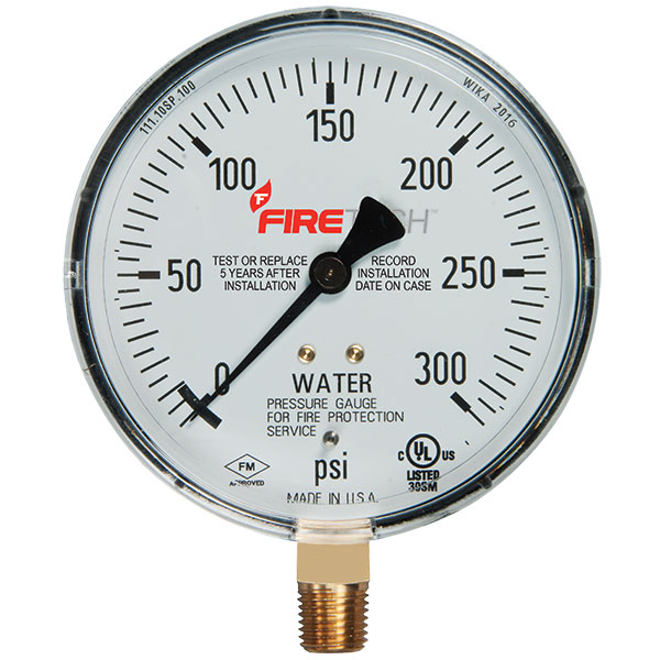 Metal-Backed Water Gauge, 0-300 psi