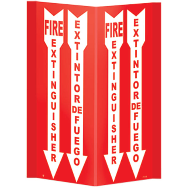 3-D Rigid Plastic Bilingual "Fire Extinguisher" Arrow Sign, 11" x 18"