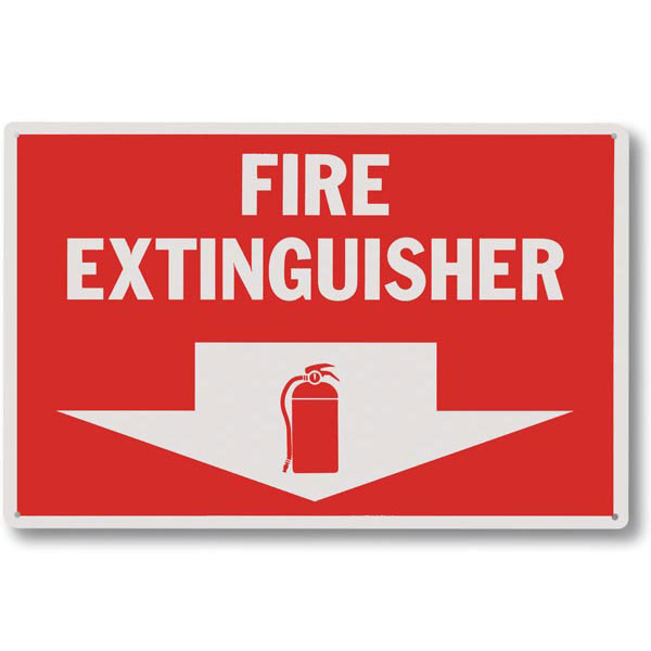 Rigid Plastic "Fire Extinguisher" Arrow Sign, 12" x 8"