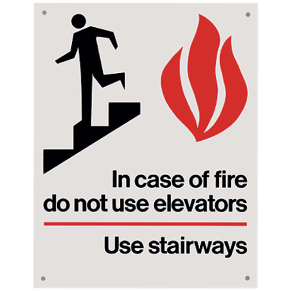 Rigid Plastic "In Case Of Fire..." Directional Sign, 5 1/2" x 7"