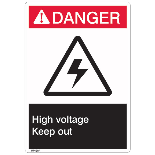 ANSI Z535 Rigid Plastic "Danger High Voltage" Sign, 7" x 10"