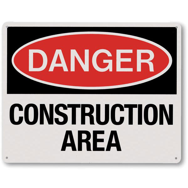 Rigid Plastic "Danger Construction Area" Sign, 10" x 8"
