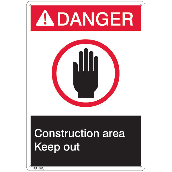 ANSI Z535 Rigid Plastic "Danger Construction Area" Sign, 7" x 10"