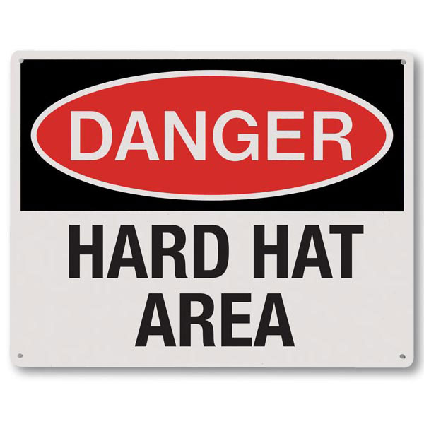 Rigid Plastic "Danger Hard Hat Area" Sign, 10" x 8"