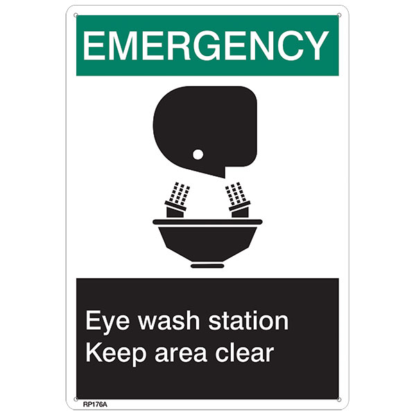 "Emergency Eye Wash…" ANSI Z535 Sign, 7" x 10"