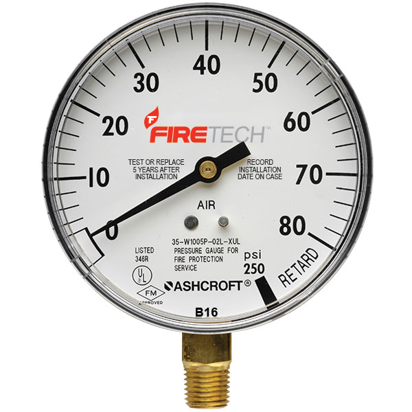 Plastic-Backed Air Gauge, 0-80 psi (Water Retardant to 250 psi)