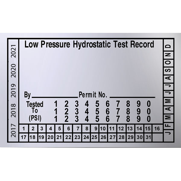 Low-Pressure Hydrostatic Test Labels, Silver Metallic, 3 1/2" x 2 1/4"