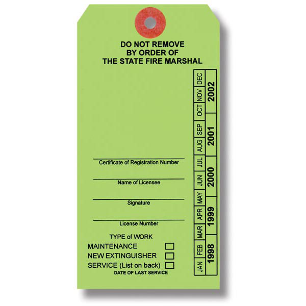 Customized Texas Extinguisher Service Tags, Green