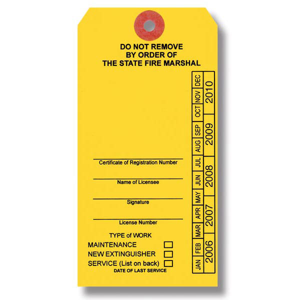 Customized Texas Extinguisher Service Tags, Yellow