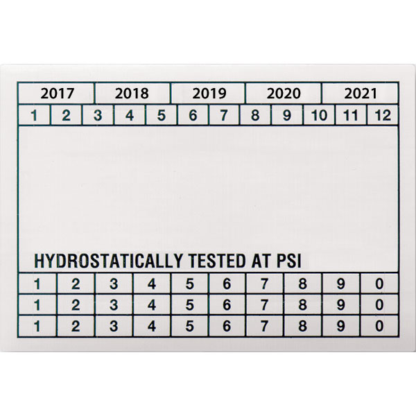 California Hydrotest Labels, White Vinyl, 3 1/4" x 2 1/4"