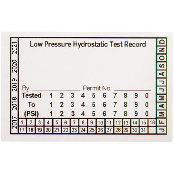 Low-Pressure Hydrostatic Test Labels, White Vinyl, 3 1/2" x 2 1/4"