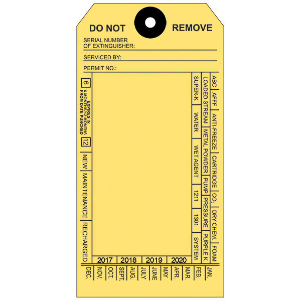 Blank Extinguisher Service Tags, Standard, Yellow